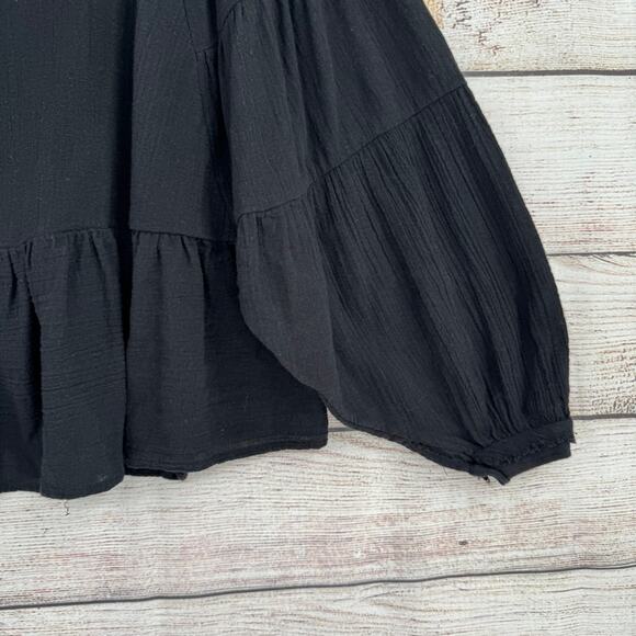 Free People Oversized Boxy Peplum Top Blouse Womens XS Black Rough Hem - Picture 6 of 12